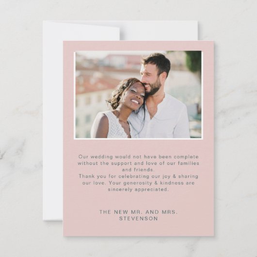 Elegante eucalyptus witte bloemen foto bruiloft bedankkaart (Achterkant)