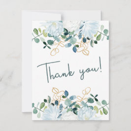 Elegante eucalyptus witte bloemen foto bruiloft bedankkaart