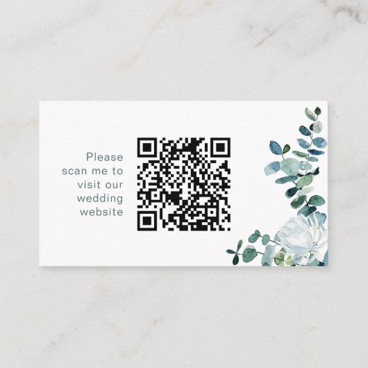 Elegante eucalyptus & witte bloemen QR Code websit Informatiekaartje (Achterkant)