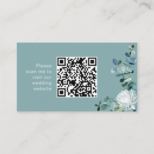 Elegante eucalyptus & witte bloemen QR Code websit Informatiekaartje (Achterkant)