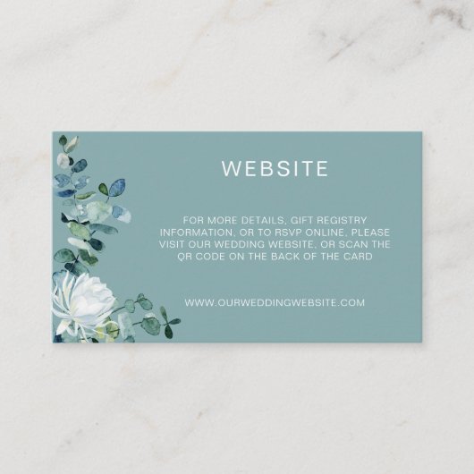 Elegante eucalyptus & witte bloemen QR Code websit Informatiekaartje (Voorkant)