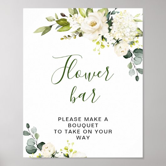 Elegante Eucalyptus Witte Rozen Bloem Bar Bord Poster (Voorkant)