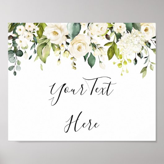 Elegante Eucalyptus Witte Rozen Bloem Sign Poster (Voorkant)