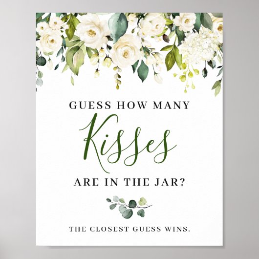 Elegante Eucalyptus Witte Rozen Bloem Sign Poster (Voorkant)