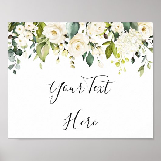 Elegante Eucalyptus Witte Rozen Bloemen Poster (Voorkant)
