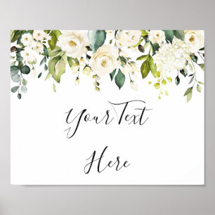 Elegante Eucalyptus Witte Rozen Bloemenbord Poster