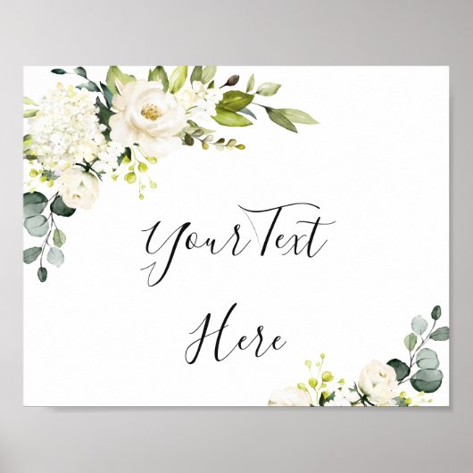 Elegante Eucalyptus Witte Rozen Bloemenbord Poster (Voorkant)