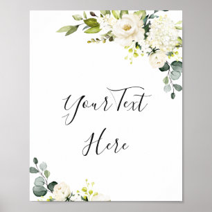 Elegante Eucalyptus Witte Rozen Bloemenbord Poster