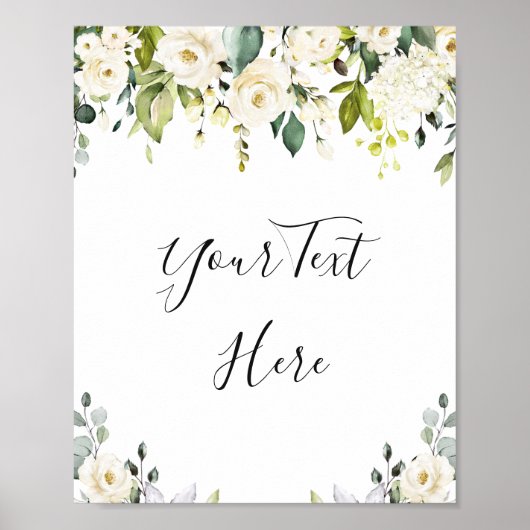 Elegante Eucalyptus Witte Rozen Bloemenbord Poster (Voorkant)
