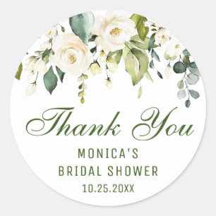 Elegante Eucalyptus Witte Rozen Bloemstuk Bedankt Ronde Sticker