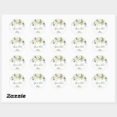 Elegante Eucalyptus Witte Rozen Bloemstuk Custom Ronde Sticker (Vel)