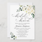 Elegante Eucalyptus Witte Rozen Bruidsbrunch Kaart (Voorkant)