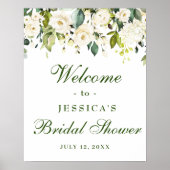 Elegante Eucalyptus Witte Rozen Bruidsdiner Poster (Voorkant)