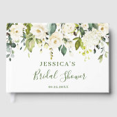 Elegante Eucalyptus Witte Rozen Bruidsdouche Gastenboek (Voorkant)