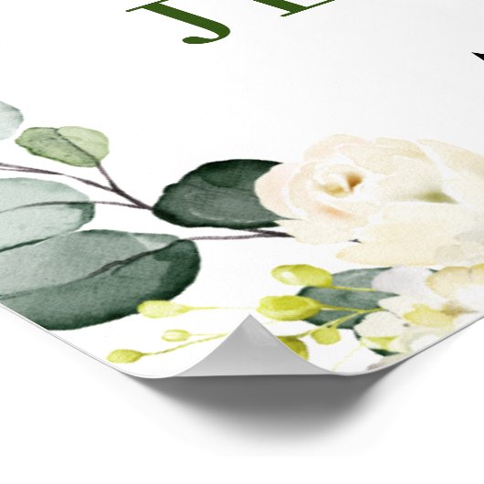 Elegante Eucalyptus Witte Rozen Bruidsdouche Poster (Hoek)