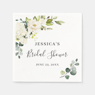 Elegante Eucalyptus Witte Rozen Bruidsdouche Servet