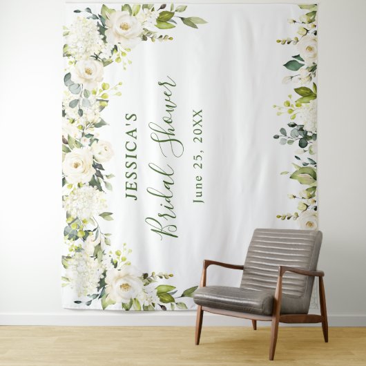 Elegante Eucalyptus Witte Rozen Bruidsdouche Tape Wandkleed (In situ)