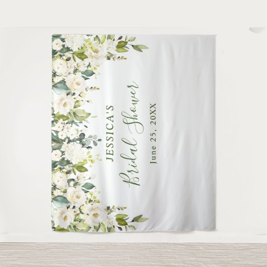 Elegante Eucalyptus Witte Rozen Bruidsdouche Wandkleed (Voorkant)
