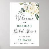 Elegante Eucalyptus Witte Rozen Bruidsfeest Poster (Voorkant)