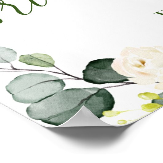 Elegante Eucalyptus Witte Rozen Bruidsfeest Poster (Hoek)