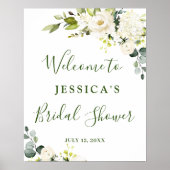 Elegante Eucalyptus Witte Rozen Bruidsfeest Poster (Voorkant)