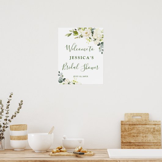 Elegante Eucalyptus Witte Rozen Bruidsmeisjesfeest Poster (Keuken)