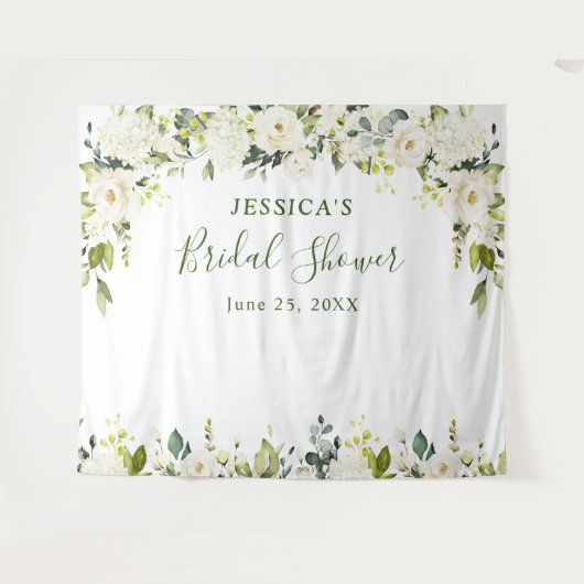 Elegante Eucalyptus Witte Rozen Bruidssalon Tape Wandkleed (Voorkant (horizontaal))