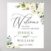 Elegante Eucalyptus Witte Rozen Bruiloft Feest Poster (Voorkant)