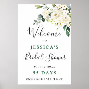 Elegante Eucalyptus Witte Rozen Bruiloftsborrel Poster