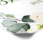 Elegante Eucalyptus Witte Rozen Bruiloftsborrel Poster (Hoek)