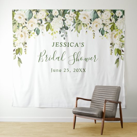 Elegante Eucalyptus Witte Rozen Bruiloftsborrel Wandkleed (In Situ (horizontaal))