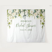 Elegante Eucalyptus Witte Rozen Bruiloftsborrel Wandkleed (Voorkant (horizontaal))