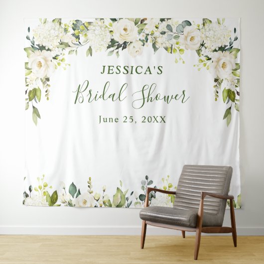 Elegante Eucalyptus Witte Rozen Bruiloftsdouche Ta Wandkleed (In Situ (horizontaal))