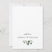 Elegante Eucalyptus Witte Rozen Bruiloftslunch Kaart (Achterkant)