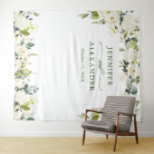 Elegante Eucalyptus Witte Rozen Trouwachtergrond Wandkleed (In Situ (horizontaal))