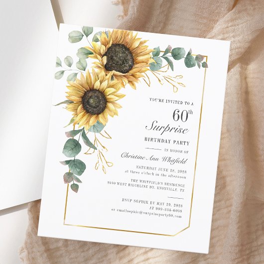 Elegante Eucalyptus Zonnebloem Script 60e Verjaard