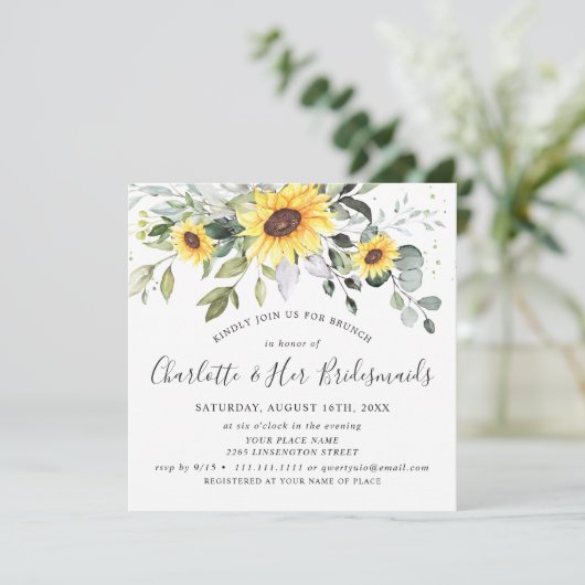 Elegante Eucalyptus Zonnebloemblaadjes Bruidsbrunc Kaart (Staand voorkant)