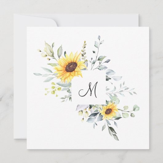 Elegante Eucalyptus Zonnebloemblaadjes Bruidsbrunc Kaart (Achterkant)