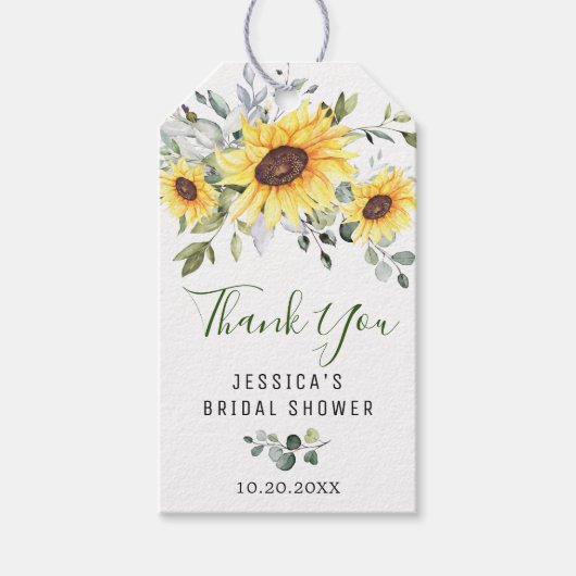 Elegante Eucalyptus Zonnebloemen Dank Je Cadeaulabel (Voorkant)