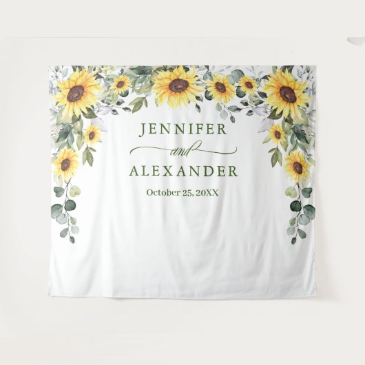 Elegante eucalyptus zonnebloemen foto achtergrond wandkleed (Voorkant (horizontaal))