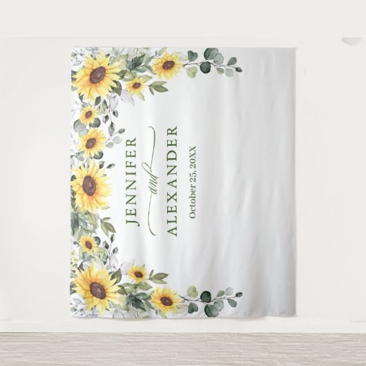 Elegante eucalyptus zonnebloemen foto achtergrond wandkleed (Voorkant)