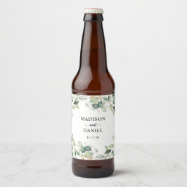 Elegante Eucalyptusbladeren Bruiloft Bier Etiket