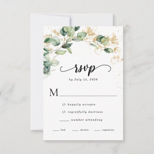 Elegante Eucalyptusbladeren Bruiloft RSVP Kaartje (Voorkant)