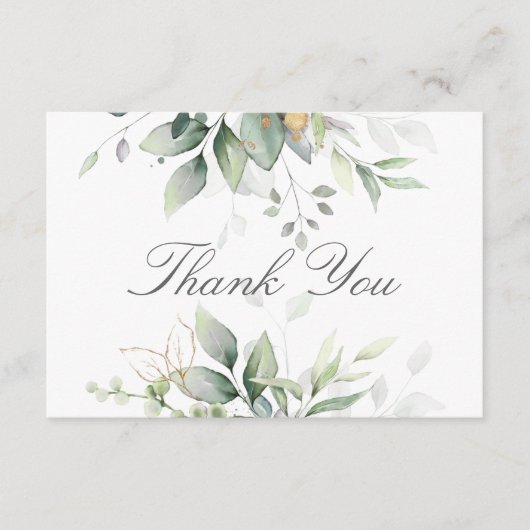 Elegante Eucalyptusbladeren Groene Goud Bruiloft Bedankkaart (Voorkant)