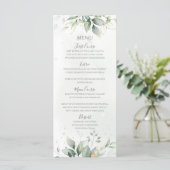 Elegante Eucalyptusbladeren Groene Goud Bruiloft Menu (Staand voorkant)