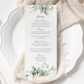 Elegante Eucalyptusbladeren Groene Goud Bruiloft Menu