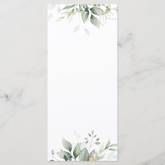 Elegante Eucalyptusbladeren Groene Goud Bruiloft Menu (Achterkant)