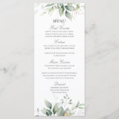 Elegante Eucalyptusbladeren Groene Goud Bruiloft Menu (Voorkant)