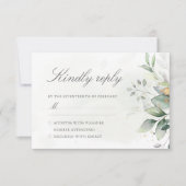 Elegante Eucalyptusbladeren Groene Goud Bruiloft RSVP Kaartje (Voorkant)