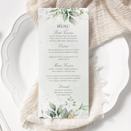 Elegante Eucalyptusbladeren Groene Goud Huwelijk Menu